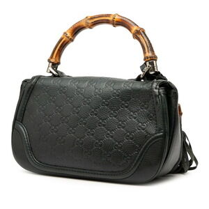 Gucci Green Top 2way Leather Handle Bamboo Bag Shoulder Handbag